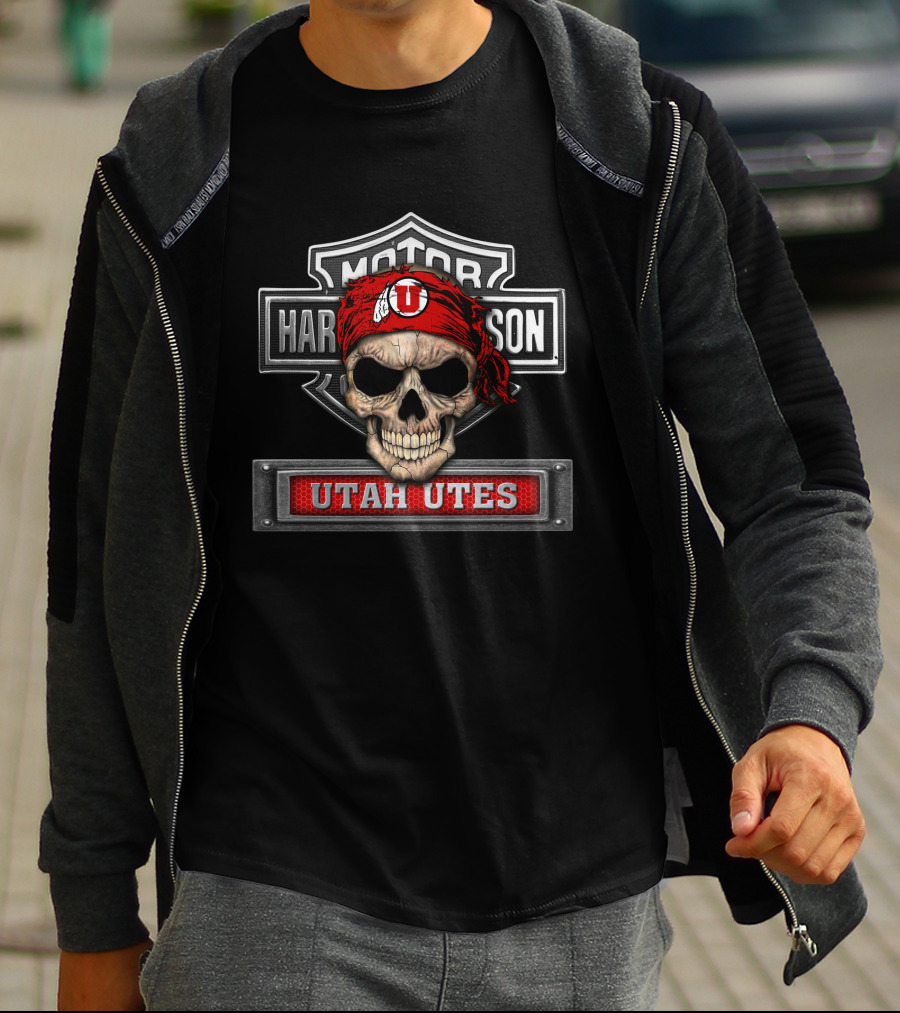 Motor Harley Davidson Utah Utes Skull Bandana T-Shirt