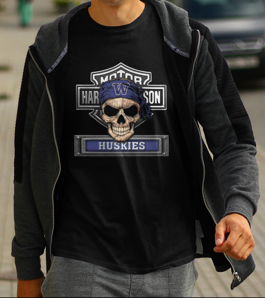 Motor Harley Davidson Huskies Skull Washington Ncaa T-Shirt