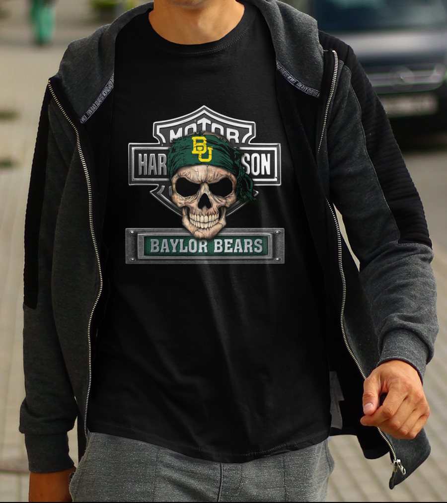 Baylor Bears Skull Harley Davidson Logo Bandana T-Shirt