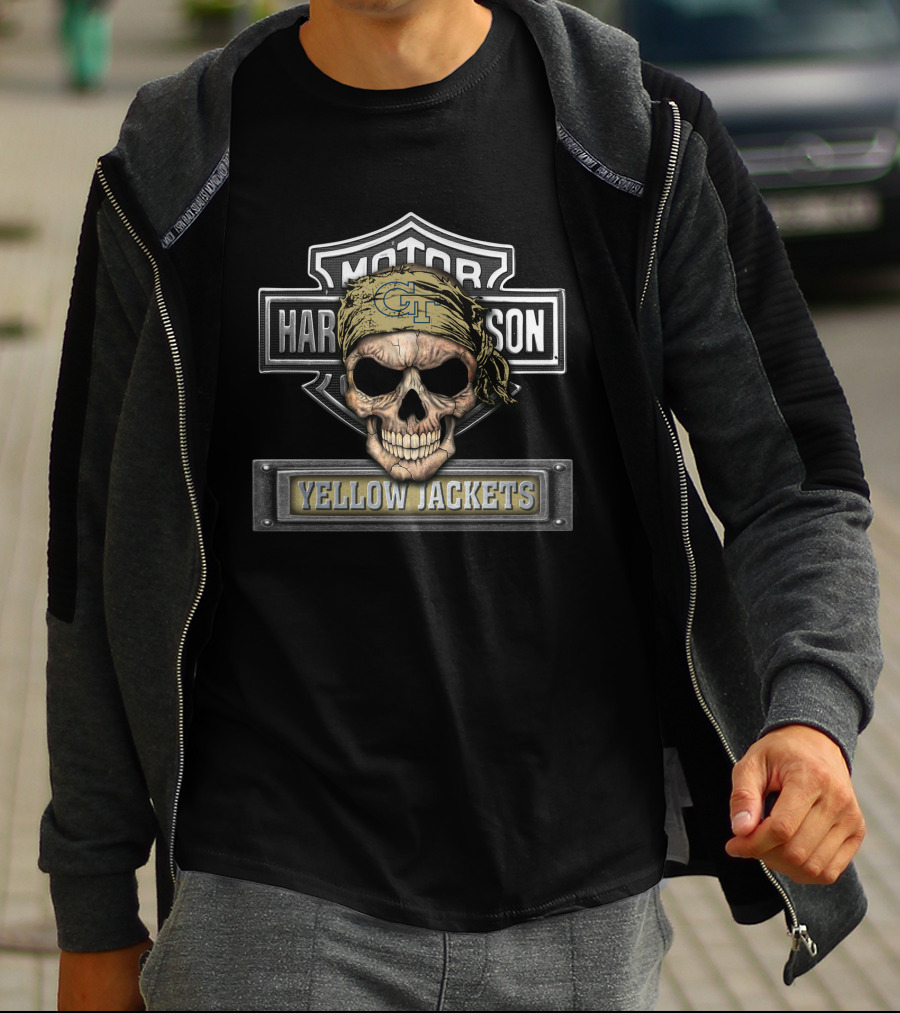 Georgia Tech Yellow Jackets Harley Davidson Skull T-Shirt