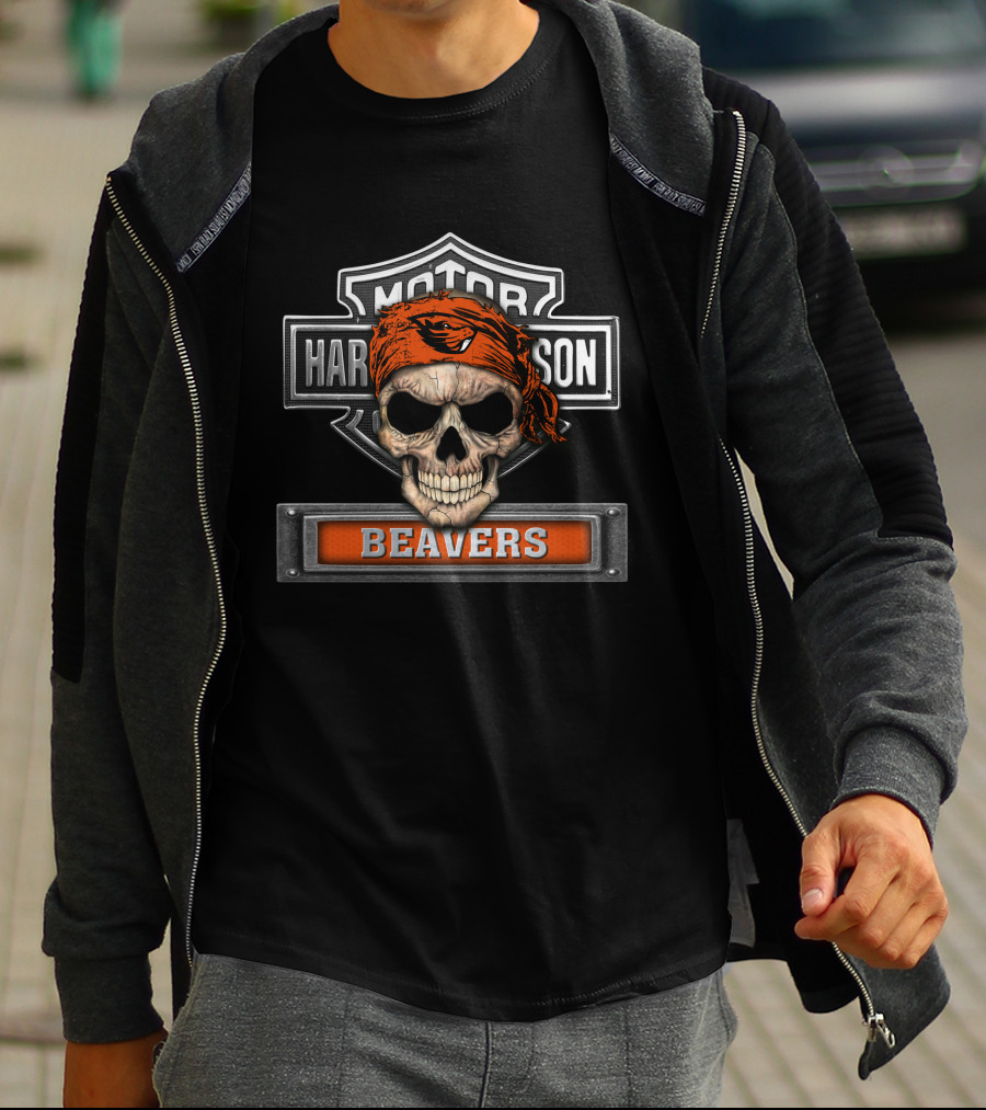 Hd Motor Harley Davidson Oregon State Beavers Skull T-Shirt