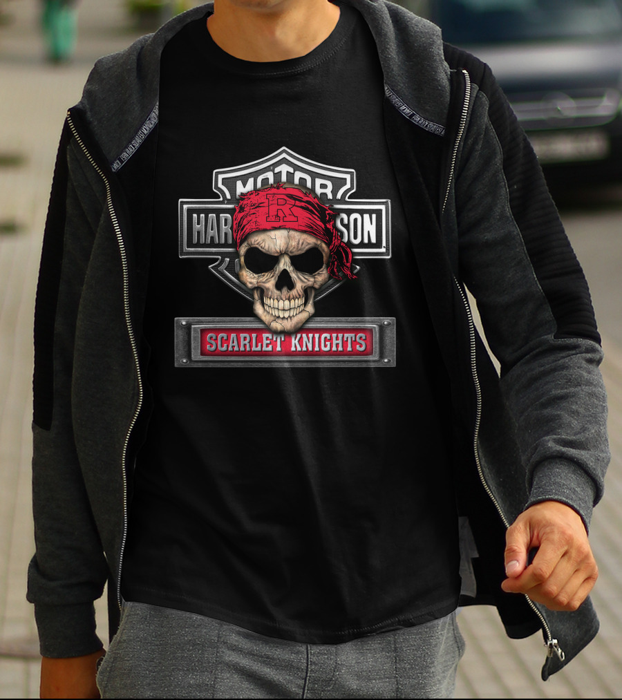 Hd Ncaa Rutgers Scarlet Knights Skull Bandana Harley Davidson T-Shirt