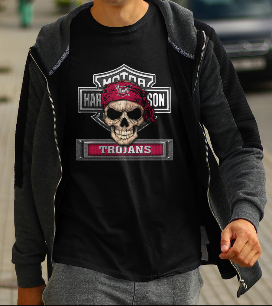 Troy Trojans Skull Harley Davidson Ncaa T-Shirt