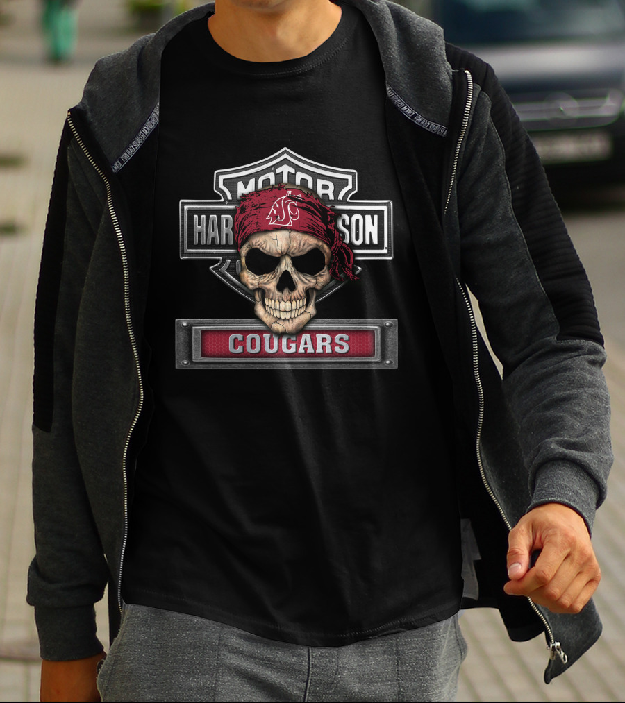 Cougars Skull Bandana Motor Harley Davidson Ncaa Washington State T-Shirt