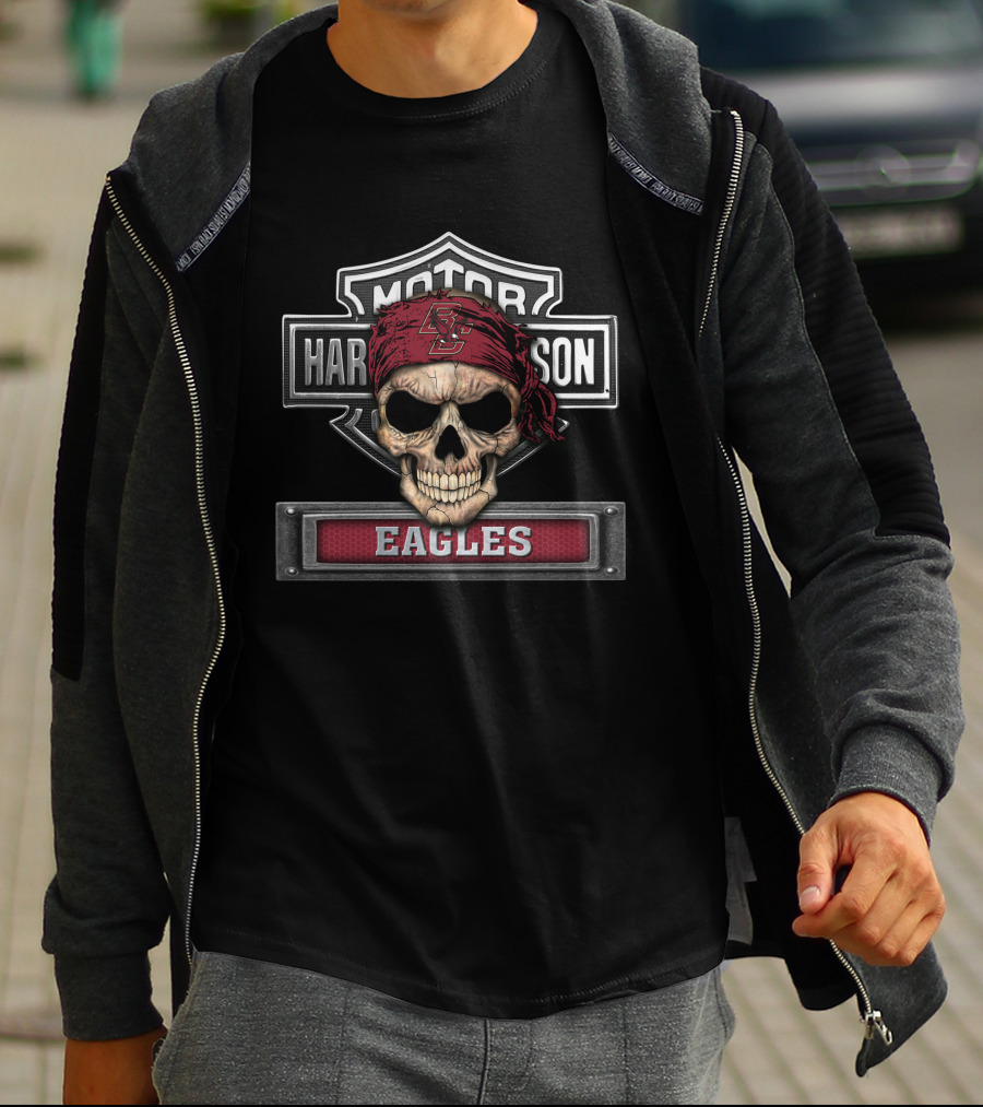 Motor Harley Davidson Boston College Eagles Skull Bandana T-Shirt
