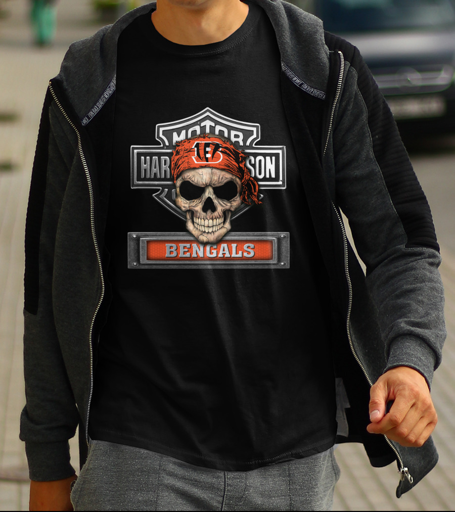 Motor Harley Davidson Cincinnati Bengals Skull Bandana T-Shirt