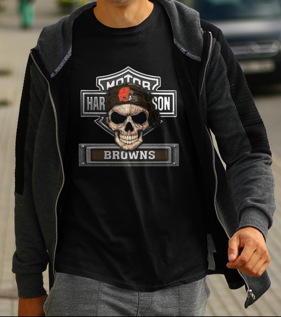 Cleveland Browns Skull With Harley Davidson Logo Nfl Dh 91 Hd T-Shirt