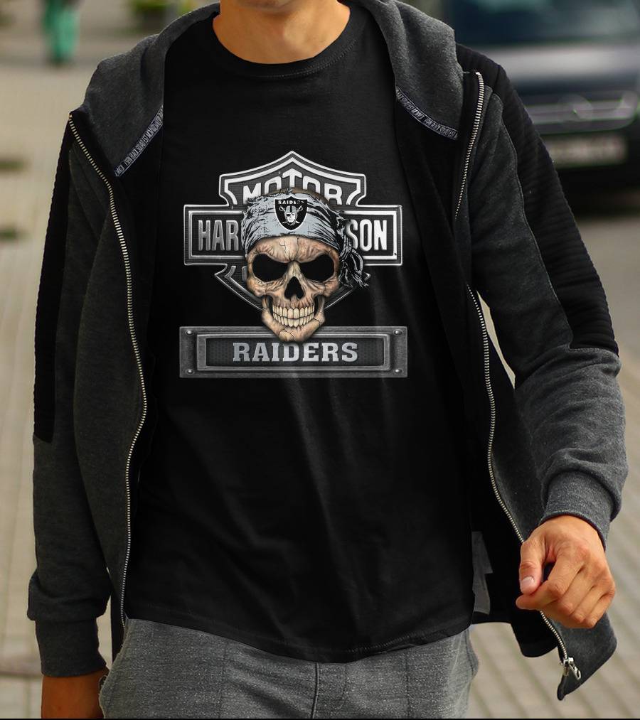 Motor Harley Davidson Raiders Skull Las Vegas Nfl T-Shirt