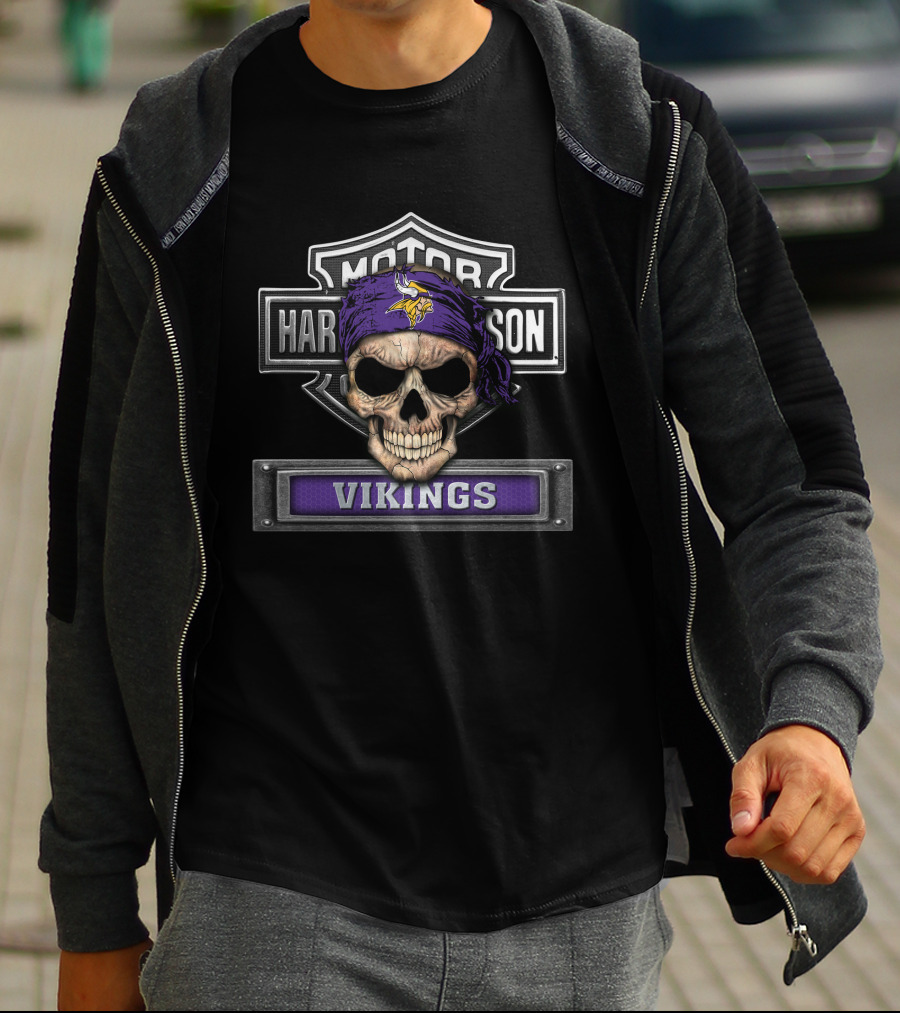 Motor Harley Davidson Skull Minnesota Vikings Nfl T-Shirt