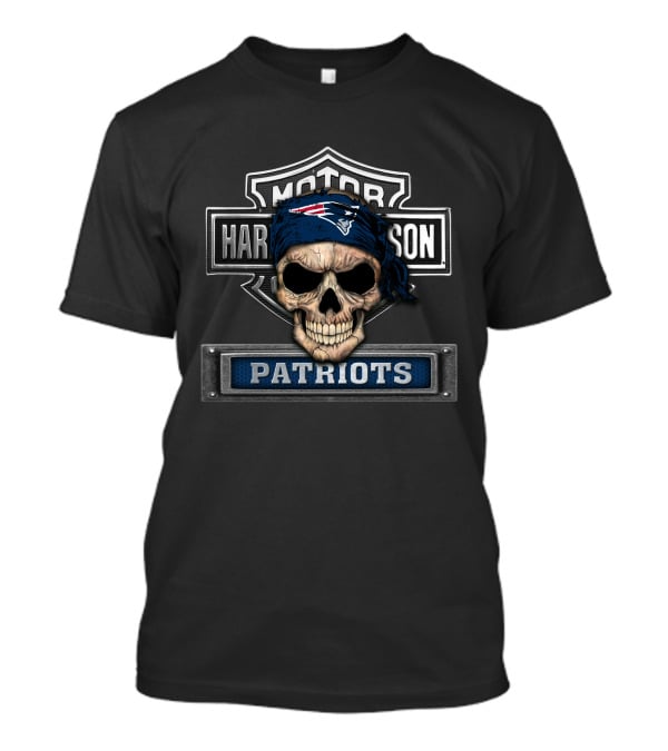 Harley Davidson Motor Patriots Nfl New England Skull Bandana T-Shirt