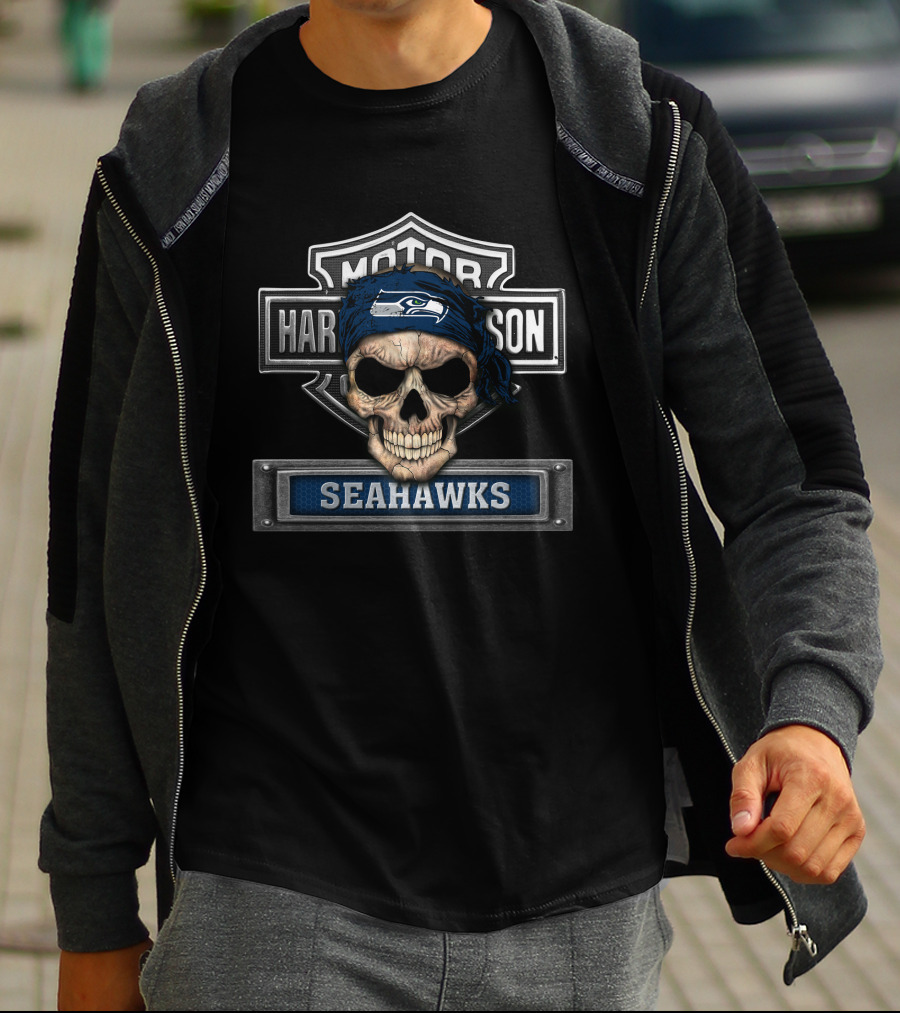 Motor Harley Davidson Skull Seahawks Nfl Seattle T-Shirt