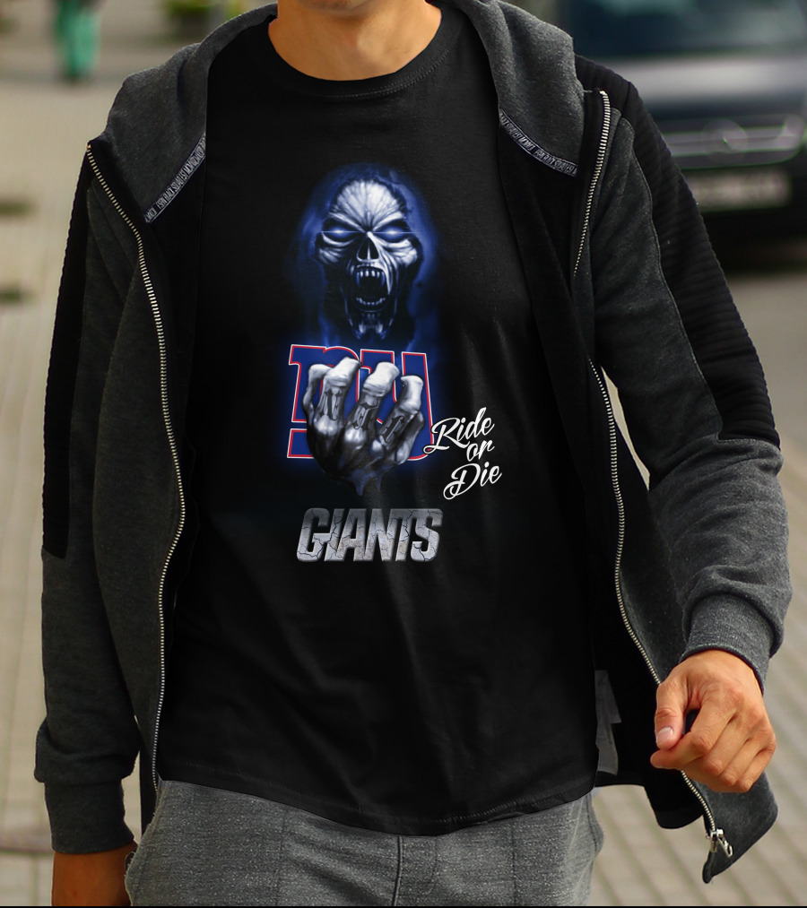 Nfl New York Giants Ride Or Die Blue Skull 146 Hd0024 T-Shirt