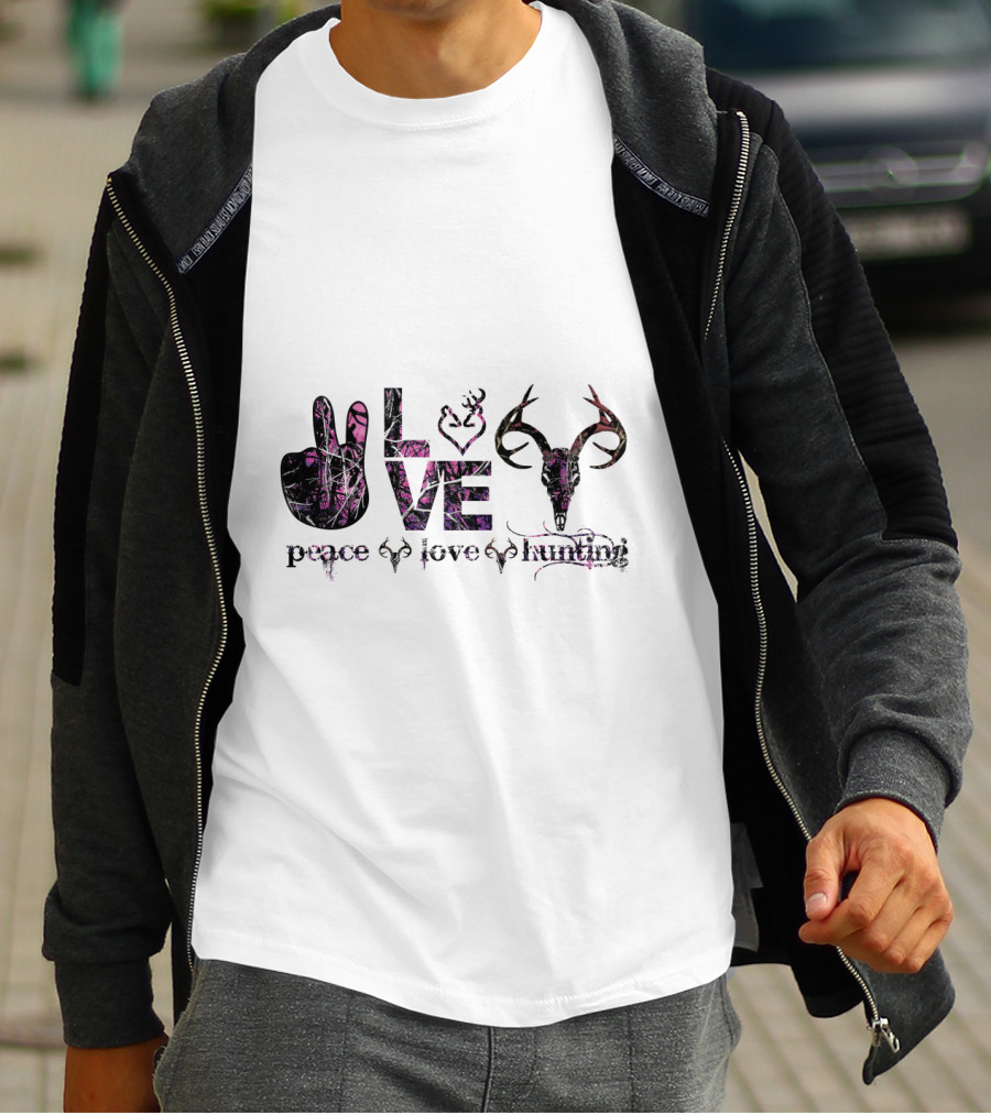 Peace Love Hunting Antler Symbolism Wildlife Passion T-Shirt
