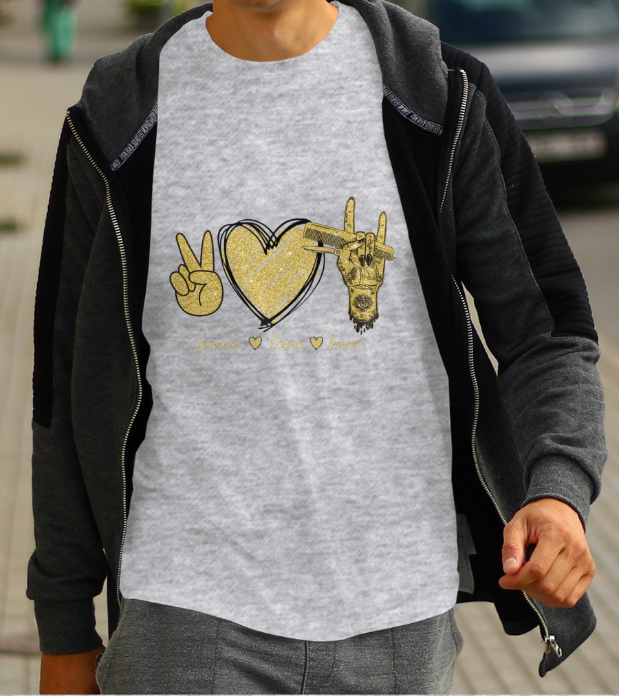 Peace Love Hair Glitter Heart And Scissors T-Shirt