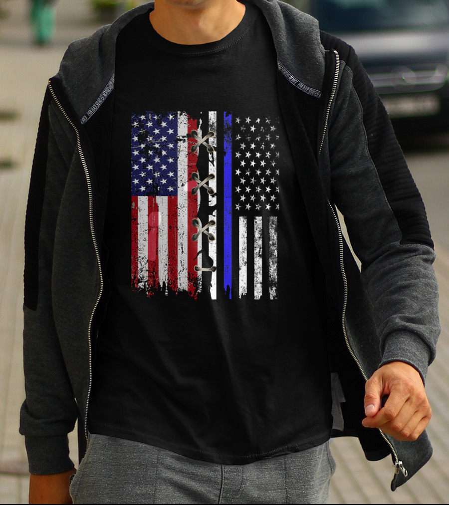 American Flag Thin Blue Line Split T-Shirt
