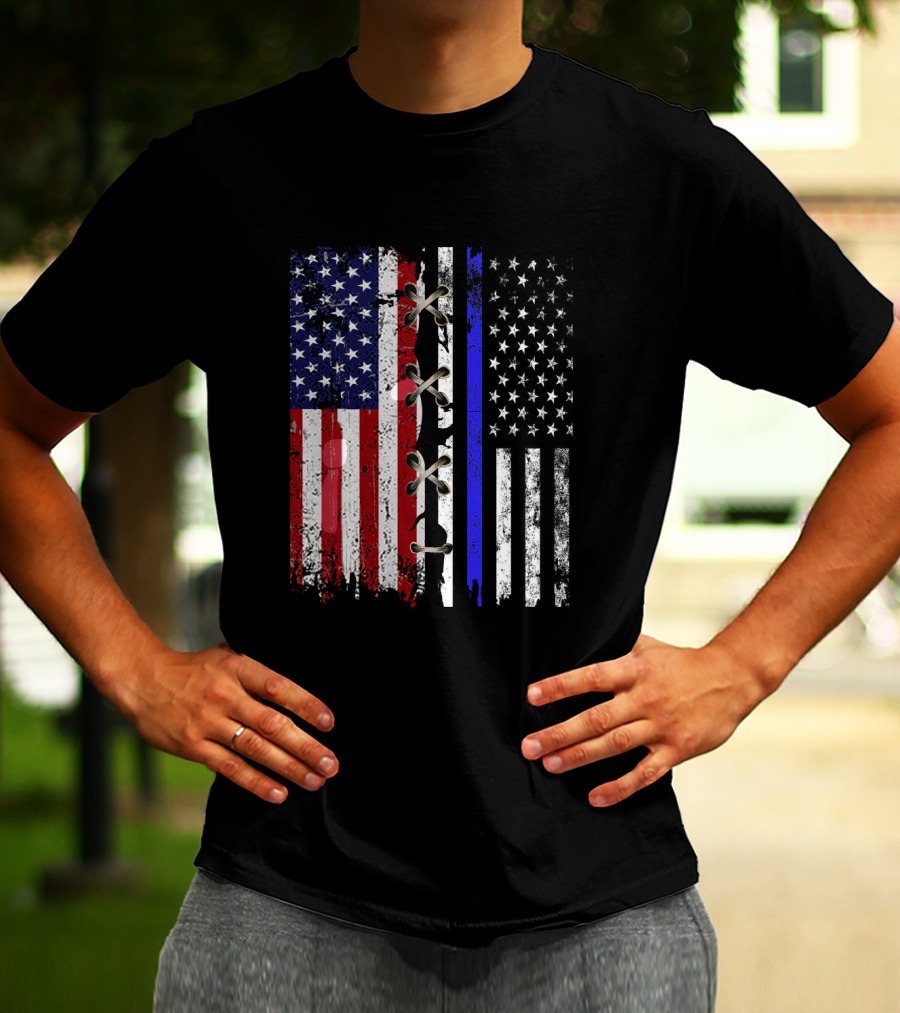 American Flag Thin Blue Line Split T-Shirt
