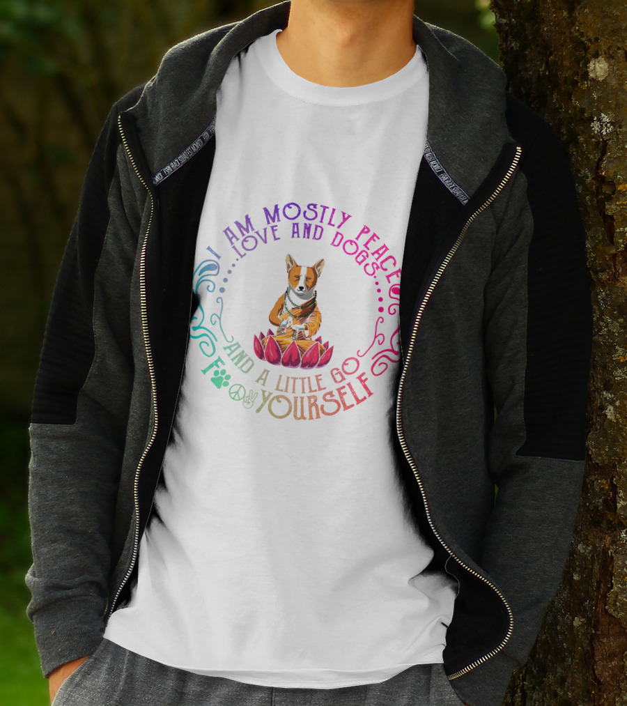 I Am Mostly Peace Love And Dogs And A Little Go F Yourself Corgi Yoga T-Shirt