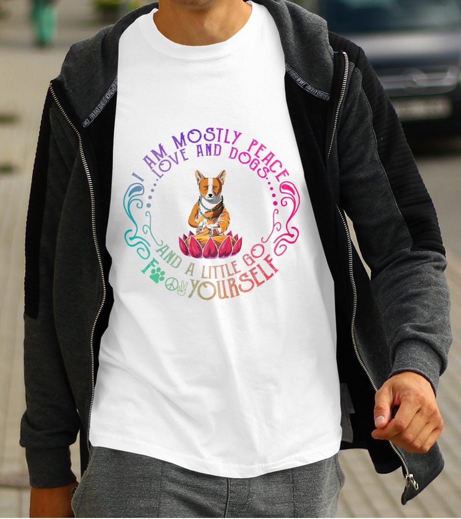 I Am Mostly Peace Love And Dogs And A Little Go F Yourself Corgi Yoga T-Shirt