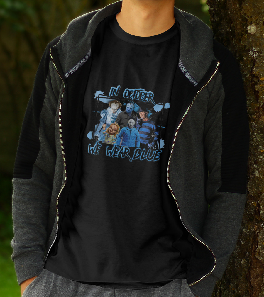 In October We Wear Blue Scary Characters T-Shirt