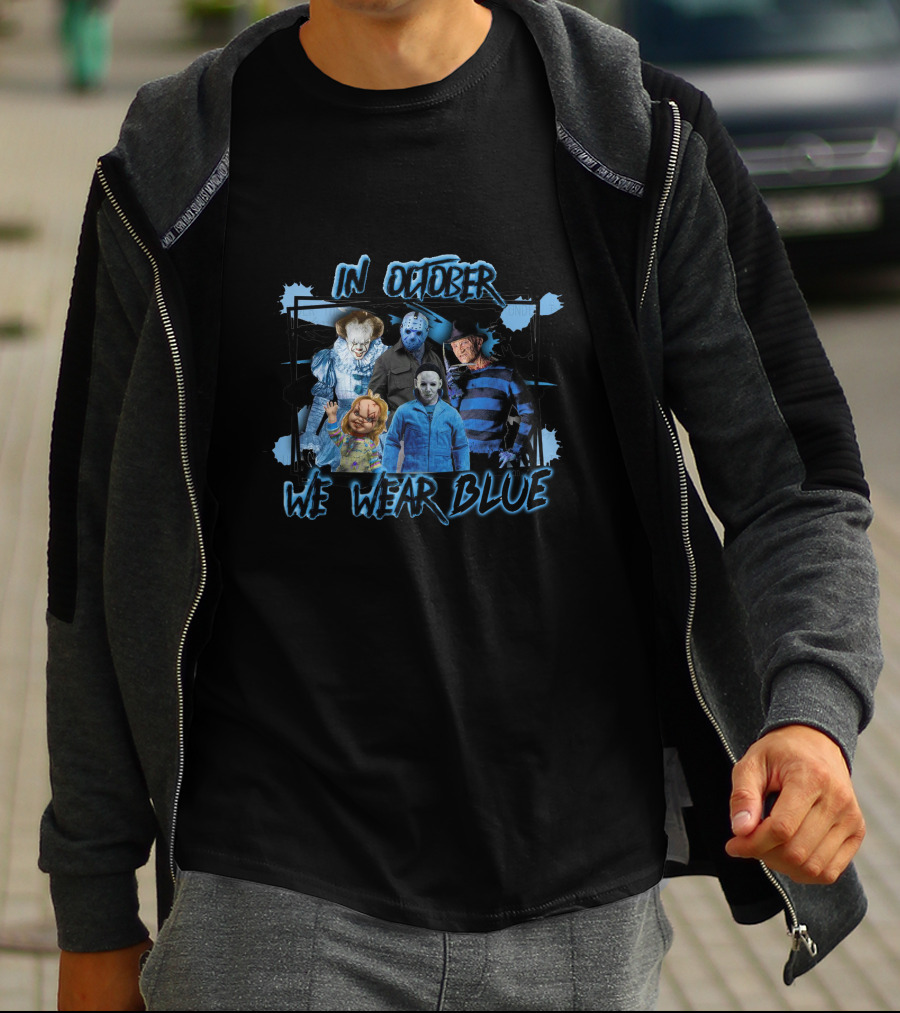In October We Wear Blue Scary Characters T-Shirt