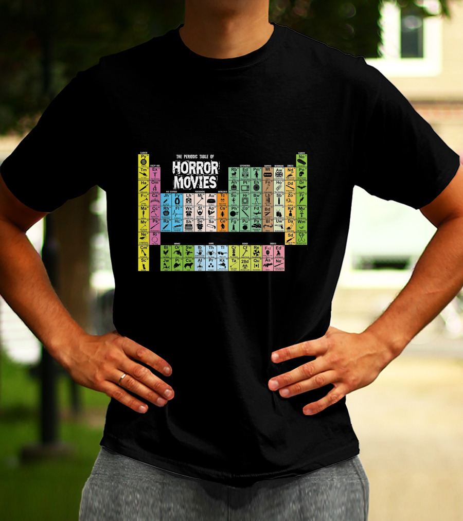 The Periodic Table Of Horror Movies Featuring Iconic Horror Movie Elements T-Shirt
