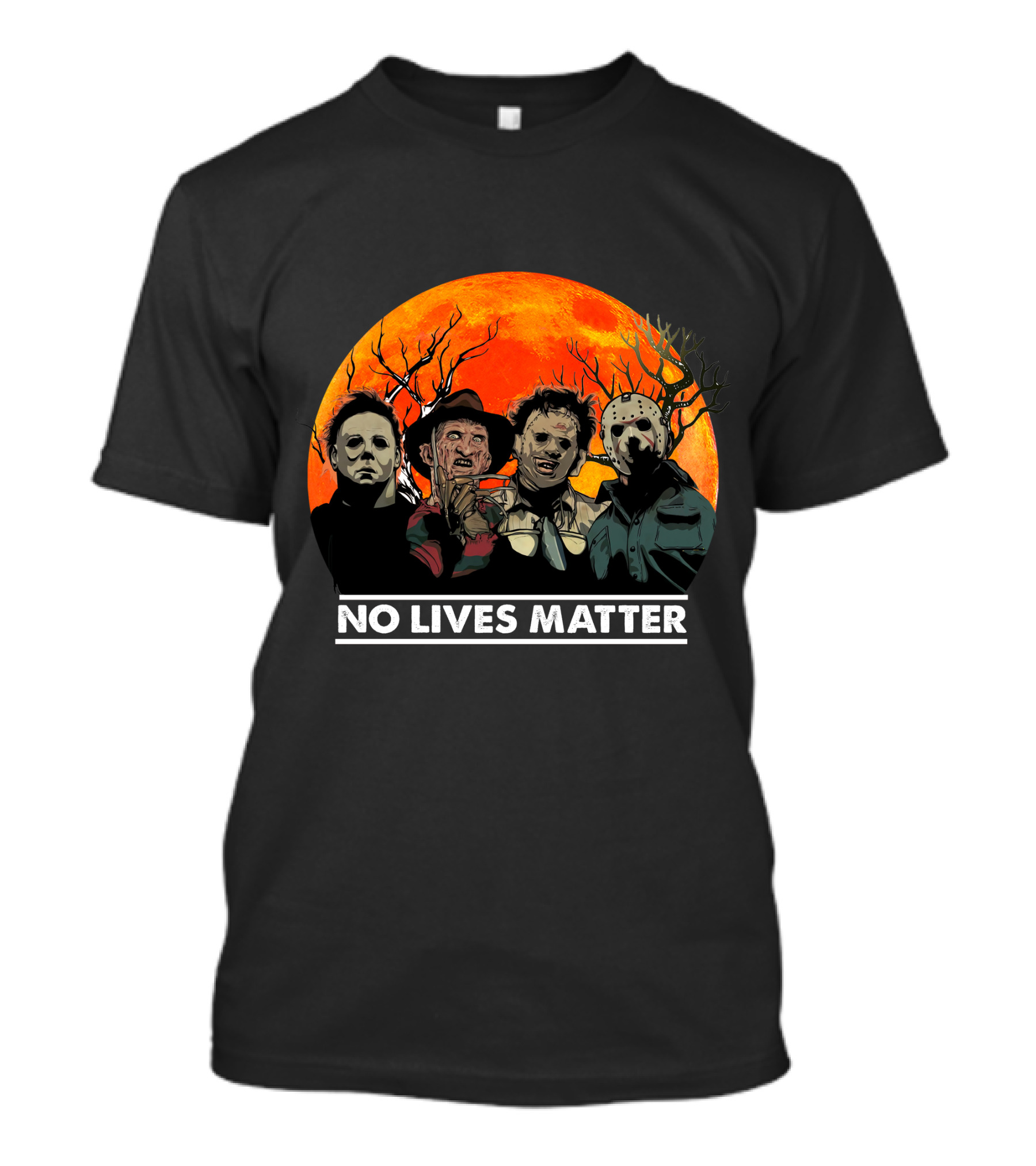 No Lives Matter Halloween Horror Slashers Dark Forest Night Orange Moon T-Shirt