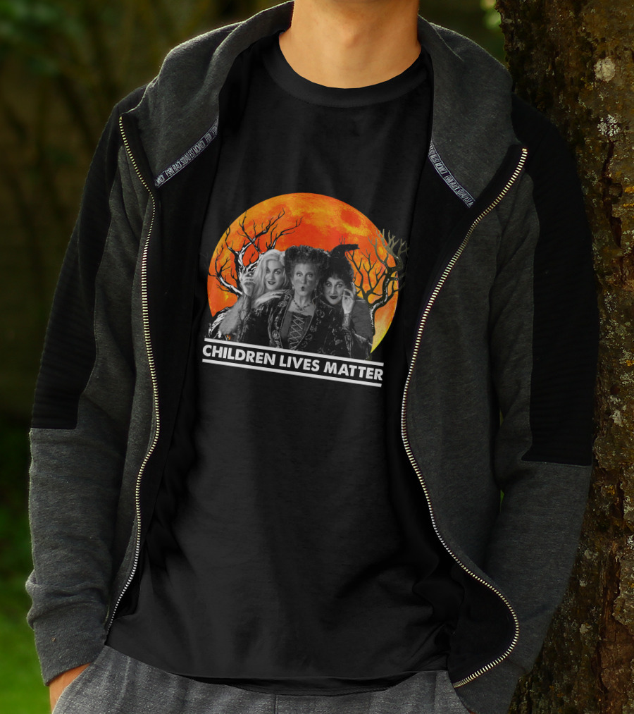Children Lives Matter Witch Trio In Front Of Spooky Orange Moon And Trees T-Shirt