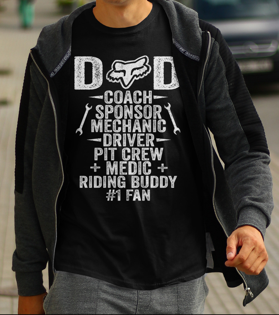 DAD Coach Sponsor Mechanic Driver Pit Crew Medic Riding Buddy #1 Fan Fox Racing PVT FX Motocross T-Shirt