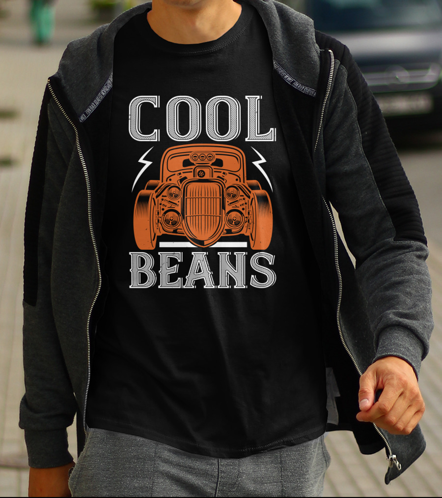 COOL BEANS Orange Vintage Car With Lightning Bolts T-Shirt