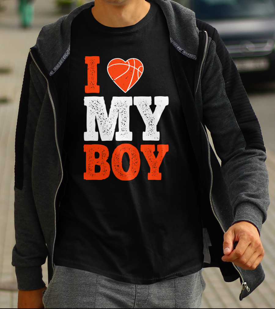 I Love My Boy Basketball Heart T-Shirt