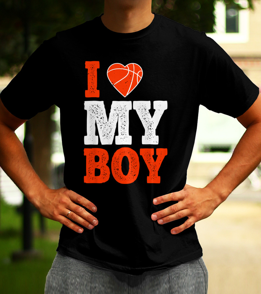 I Love My Boy Basketball Heart T-Shirt