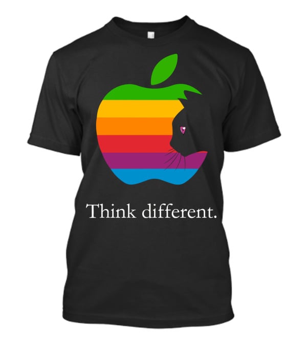 Think Different Apple Logo Rainbow Cat Face T-Shirt
