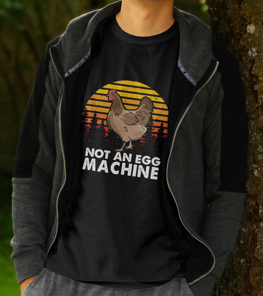 Not An Egg Machine Sunset Chicken Forest Stripes T-Shirt
