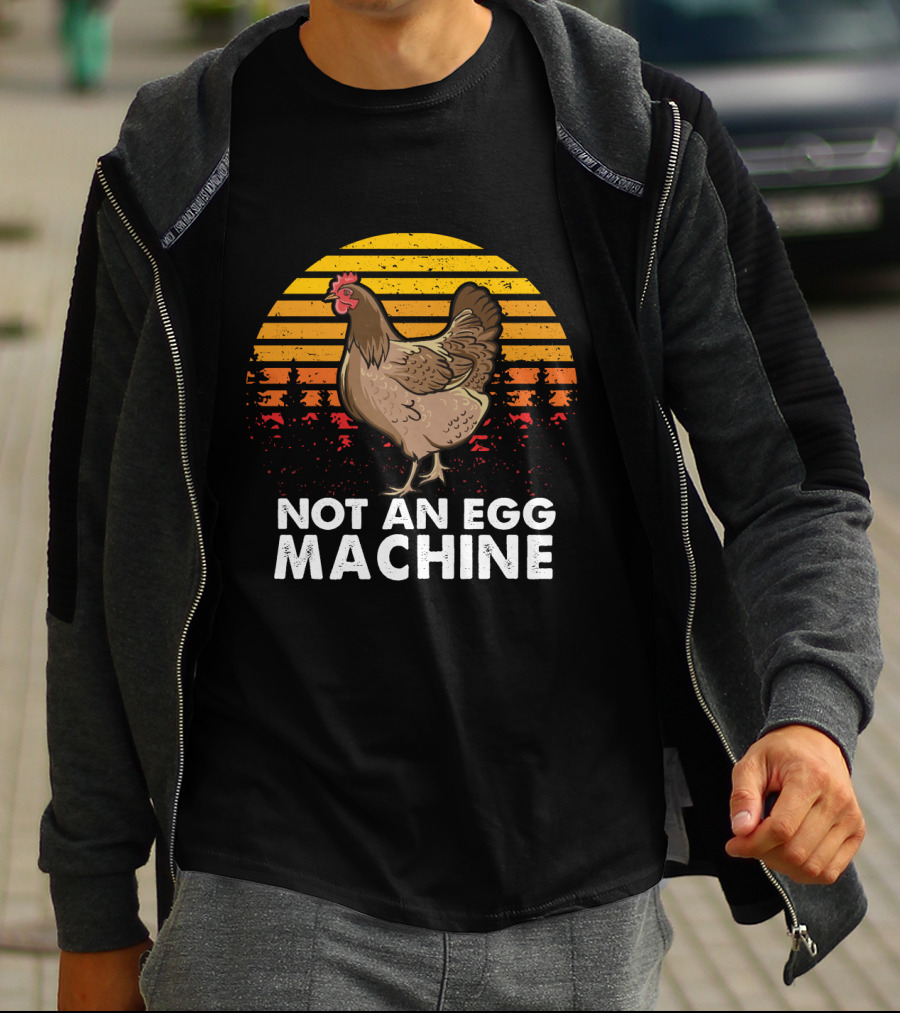 Not An Egg Machine Sunset Chicken Forest Stripes T-Shirt