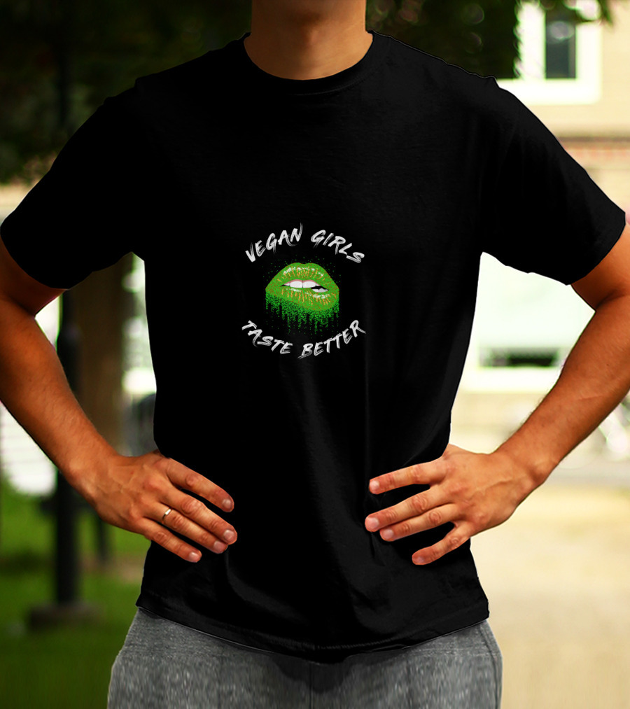 VEGAN GIRLS TASTE BETTER Green Lips T-Shirt