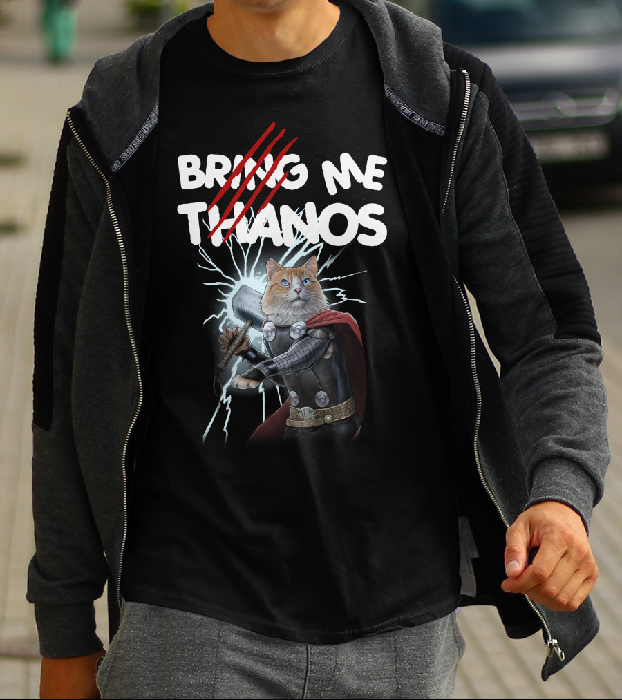 Bring Me Thanos Cat With Hammer And Lightning T-Shirt