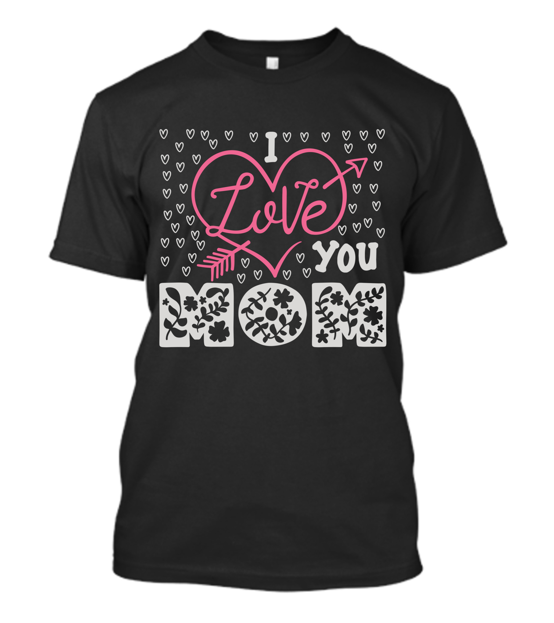 I Love You Mom Floral Heart Arrow T-Shirt