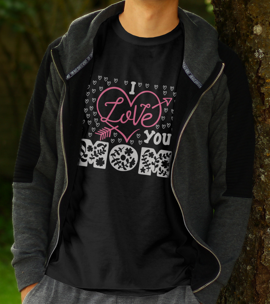 I Love You Mom Floral Heart Arrow T-Shirt