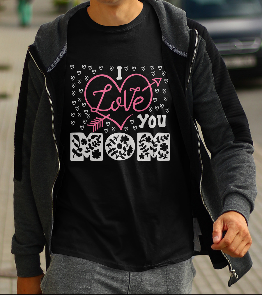 I Love You Mom Floral Heart Arrow T-Shirt