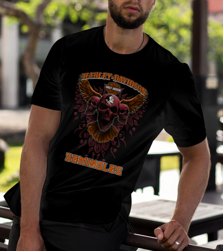 Harley Davidson Motorcycles Florida State Seminoles Skulls Wings T-Shirt