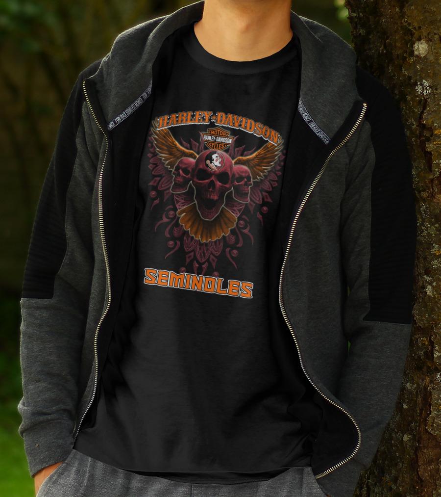 Harley Davidson Motorcycles Florida State Seminoles Skulls Wings T-Shirt