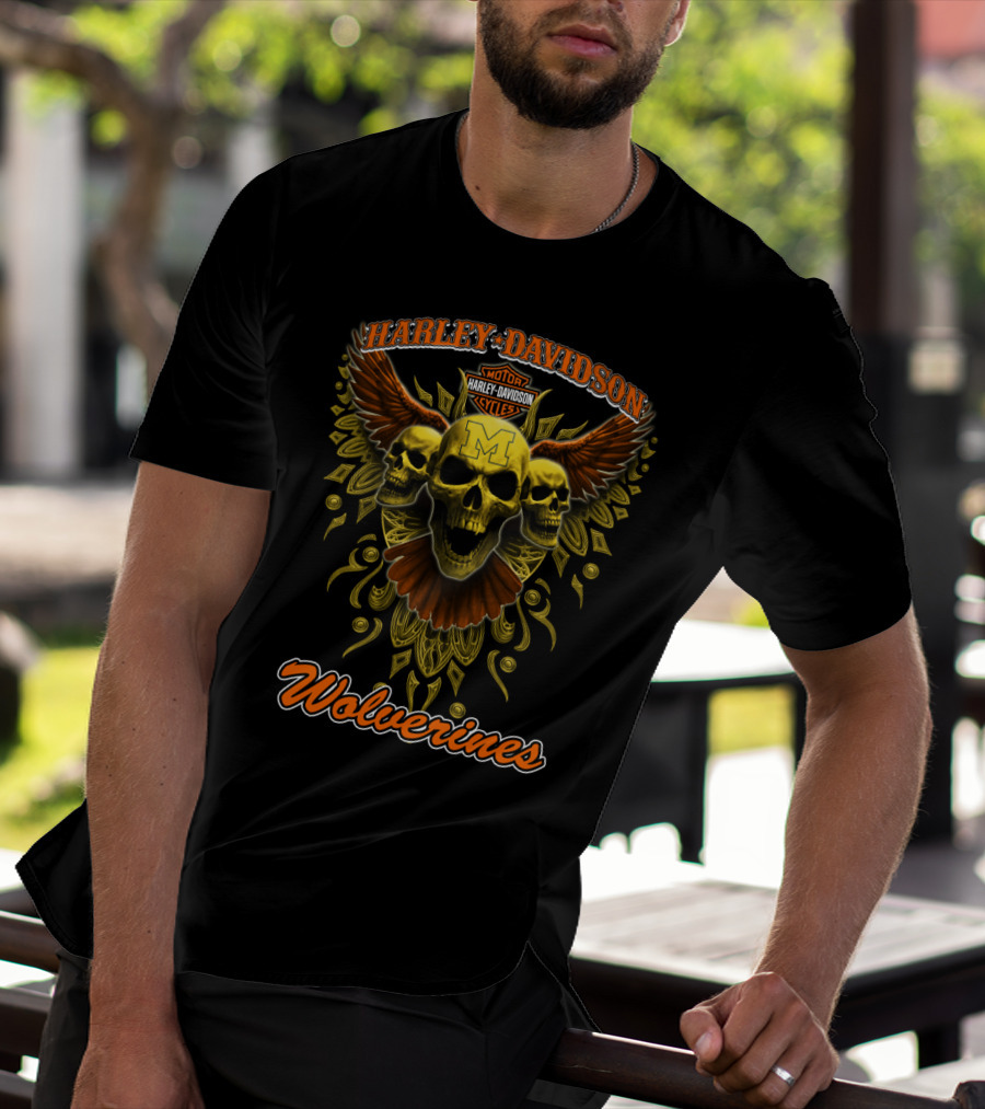 Harley Davidson Wolverines Motorcycles Skulls Wings Michigan T-Shirt