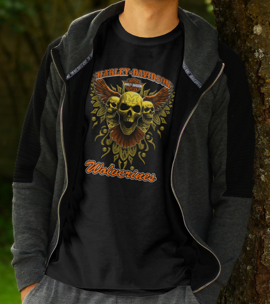 Harley Davidson Wolverines Motorcycles Skulls Wings Michigan T-Shirt