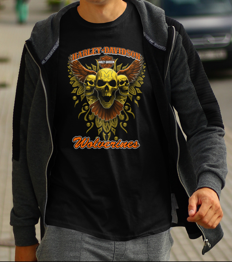 Harley Davidson Wolverines Motorcycles Skulls Wings Michigan T-Shirt