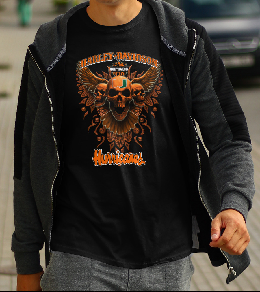 Harley Davidson Miami Hurricanes Skulls Ncaa T-Shirt