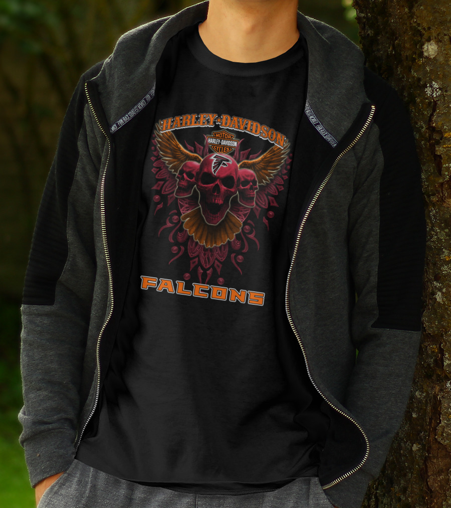 Harley Davidson Falcons Motorcycles Skulls Wings Atlanta Nfl T-Shirt