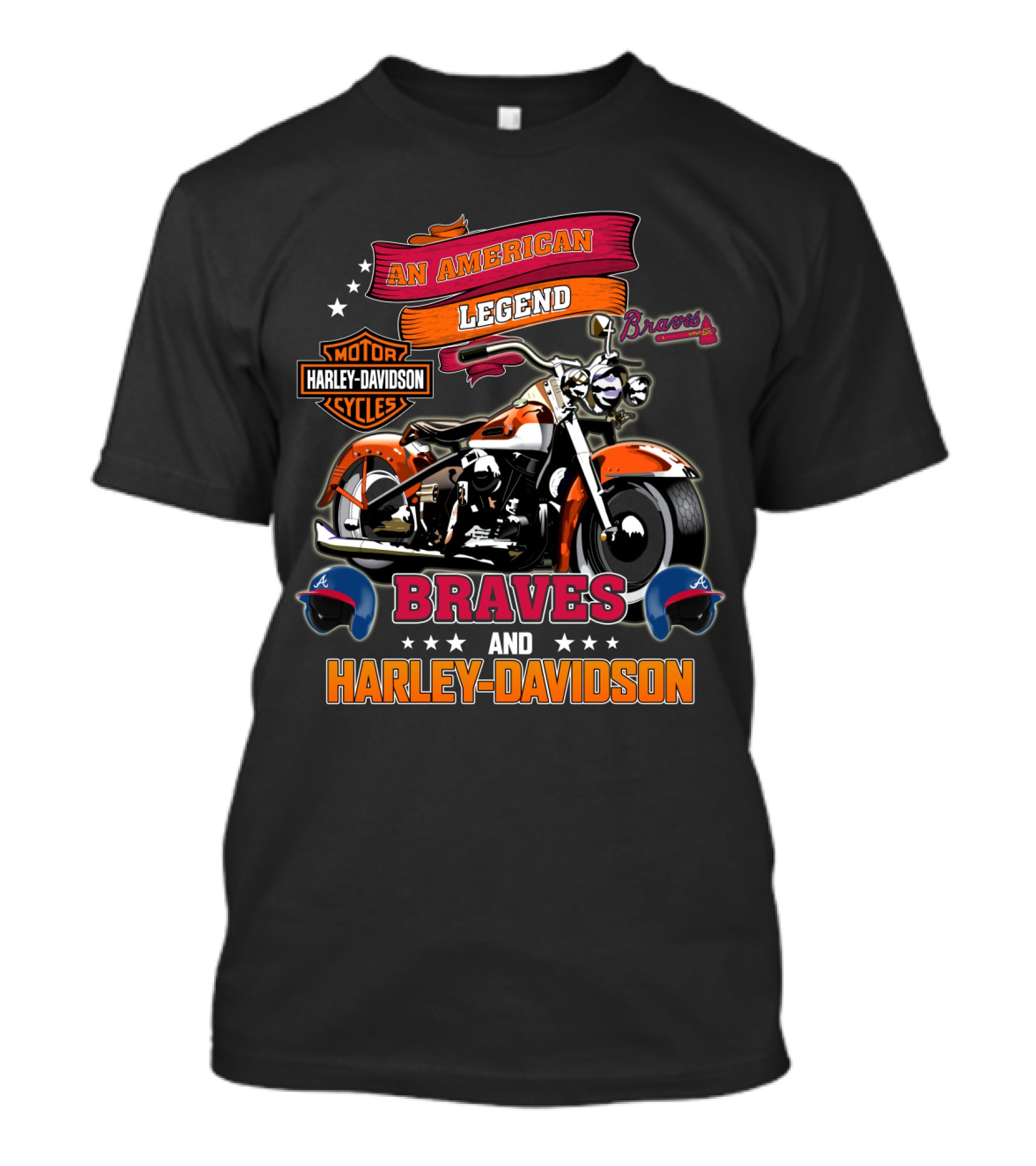 An American Legend Braves And Harley Davidson Motor Cycles T-Shirt