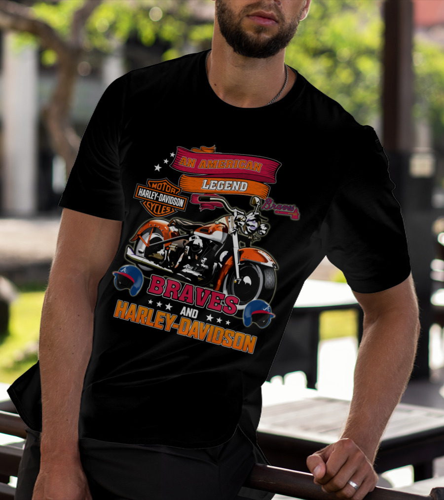 An American Legend Braves And Harley Davidson Motor Cycles T-Shirt