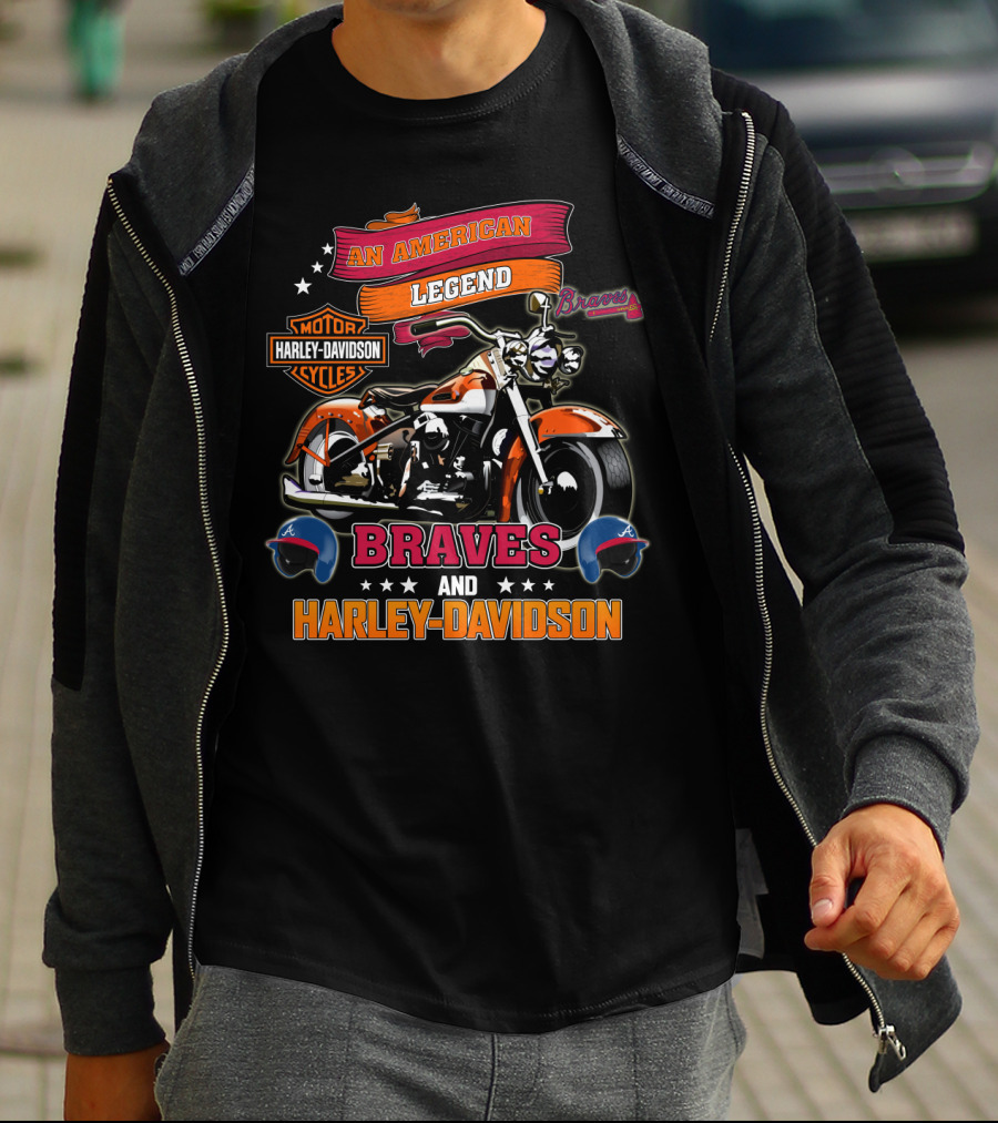 An American Legend Braves And Harley Davidson Motor Cycles T-Shirt