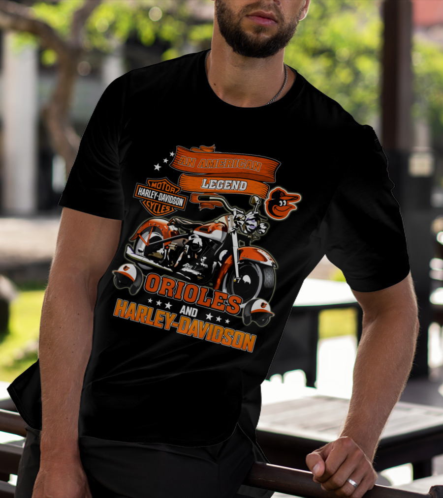 An American Legend Orioles And Harley Davidson Motor Cycles T-Shirt